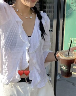 现货PREON自制随性荷叶边百搭休闲度假衬衫foeto