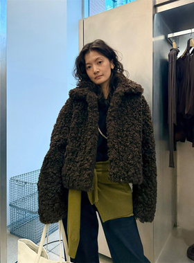 现货PREON工厂自制秋冬高级质感短款翻领毛毛外套monoha同款