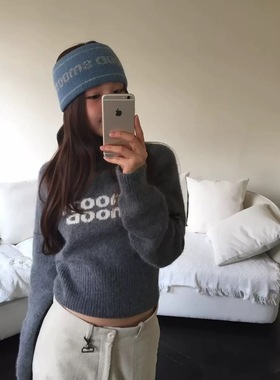 现货PREON工厂自制松弛感运动休闲字母印花针织毛衣发带smooth风