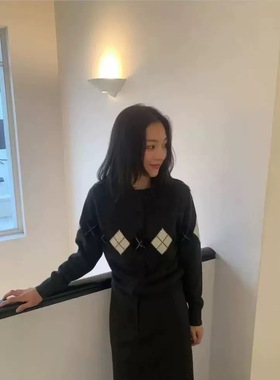 一周PREON工厂自制秋冬新款NW同款菱格纹圆领纽扣合身通勤短开衫