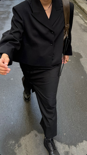 PREON工厂自制春季新款高级感戗驳领短款西装外套系带长半裙