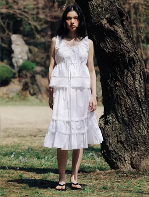 现货PREON工厂自制夏季新款纯白色系带背心松紧腰半裙monoha同款