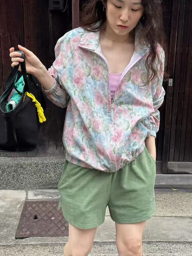 现货PREON自制春夏新款水彩花朵薄款拉链外套sienne