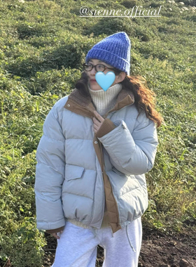 现货PREON工厂自制秋冬保暖撞色立领羽绒服sienne同款鸭绒外套