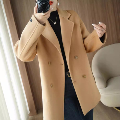 24秋冬新款双面羊绒大衣外套女中长款宽松加厚西装小个子毛呢外套