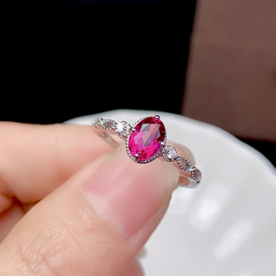 5*7mm 活圈925纯银镀白金天然透辉石  粉托帕石 戒指 空托V1057