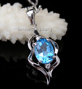 贵菲尔珠宝  925银天然托帕石 蓝黄玉吊坠 L1008