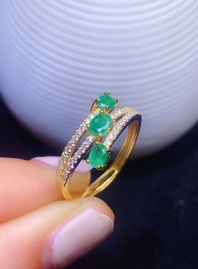 925银镀白金天然祖母绿戒指空托