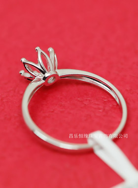 18k金  圆5mm6.5mm 18k白金黄金戒指空托  可代镶嵌莫桑石 莲花款