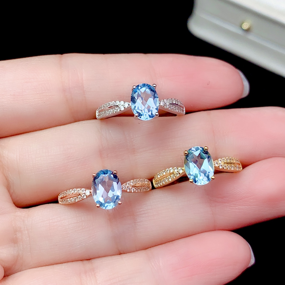 6*8mm 活戒圈925纯银镀白金托帕石  戒指 空托 V984