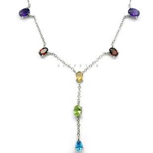 贵菲尔珠宝 三皇冠信誉 紫水晶 石榴石 橄榄石 托帕石链牌+ 项链