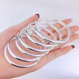 S999 纯银大人手镯 足银实心 光面款 17-20- 25-30-40克 带证书