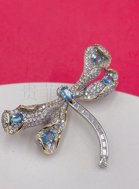 925银镀白金3*4mm +3*5mm蓝托帕石 胸针 空托 V644