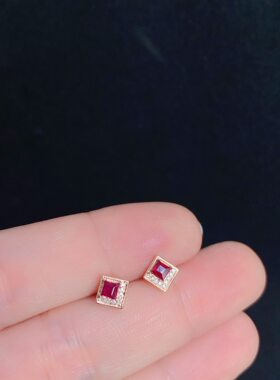 18k金方4*4mm18K白金黄金玫瑰金耳钉空托 成品 可代镶嵌 V