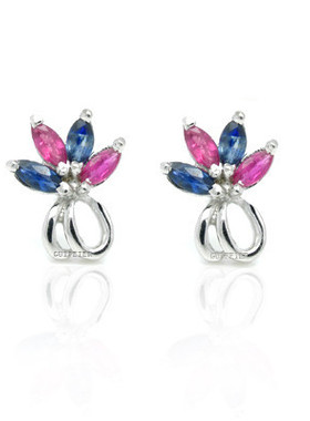 贵菲尔珠宝   925银天然红宝石耳钉