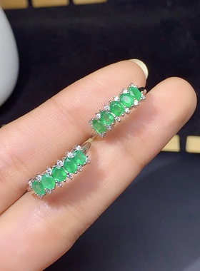 925银镀白金天然祖母绿戒指