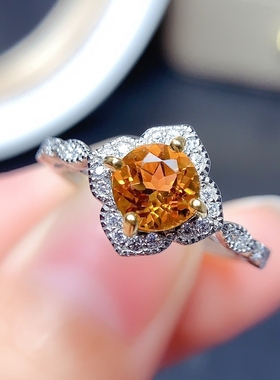 活圈   925银镀白金6*6mm黄水晶 戒指 空托 V626