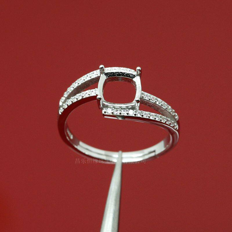 活圈 925银镀白金 玫瑰银 方形6*6mm 戒指空托 zj-r281