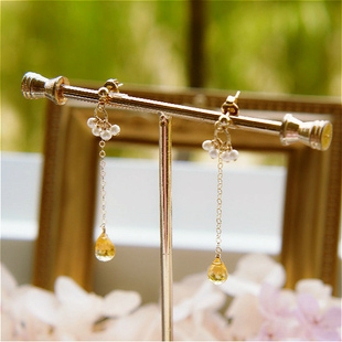 葵子手作 十一月诞生石 天然黄水晶×淡水珍珠纯银包金耳钉耳夹