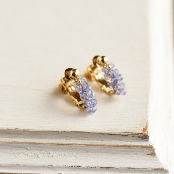 葵子手作  森林の薰衣草 天然蓝紫色坦桑石14k包金精致耳环耳夹