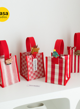 韩国格子防水帆布包迷你手提袋新年圣诞礼物袋伴娘伴手礼袋收纳包