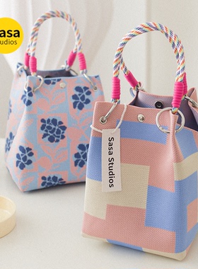 日韩新款针织手拎包便携上班外出杂物大容量手提袋通勤托特小方包