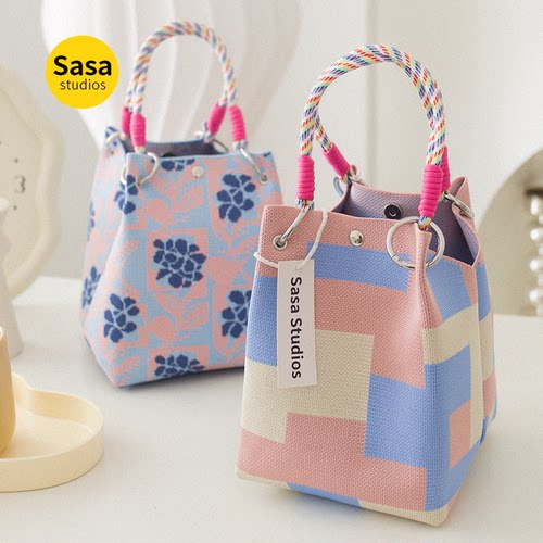 日韩新款针织手拎包便携上班外出杂物大容量手提袋通勤托特小方包