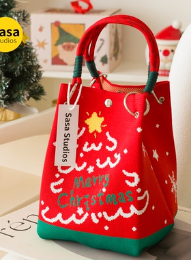 2026圣诞节礼物袋平安夜苹果袋手拎包礼品手礼袋大容量手提针织包