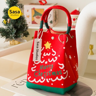2025圣诞节礼物袋平安夜苹果袋手拎包礼品手礼袋大容量手提针织包
