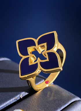 美丽如花绽放四叶草戒指新款指环