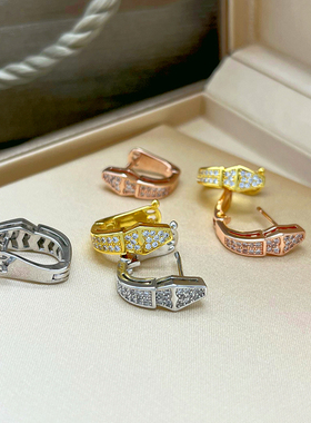 欧美镶钻蛇形耳环ins小众温柔蛇头耳钉气质高级感镀金耳拍女耳饰