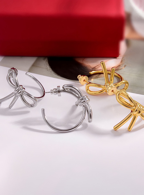 欧美时尚新品蝴蝶结耳环女小众独特C型圈圈耳钉高级感女士耳饰