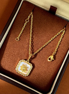 法式方块项链女镶钻八芒星锁骨链