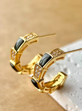 【高端饰品】经典C形耳钉女高级感镶钻耳环蛇形蛇骨耳钉女士耳饰