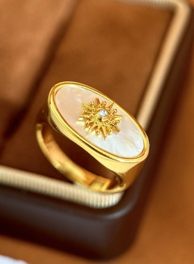 法式复古椭圆形戒指八芒星食指戒