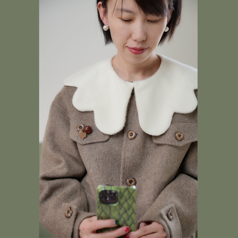 大衣伴侣羊毛乳白甜美优雅假领子