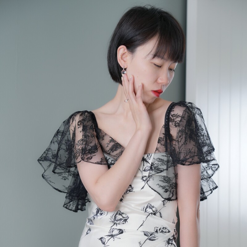 tt unique 原创设计薄纱神秘仙气黑色蕾丝大臂袖假肩袖遮肉假袖子