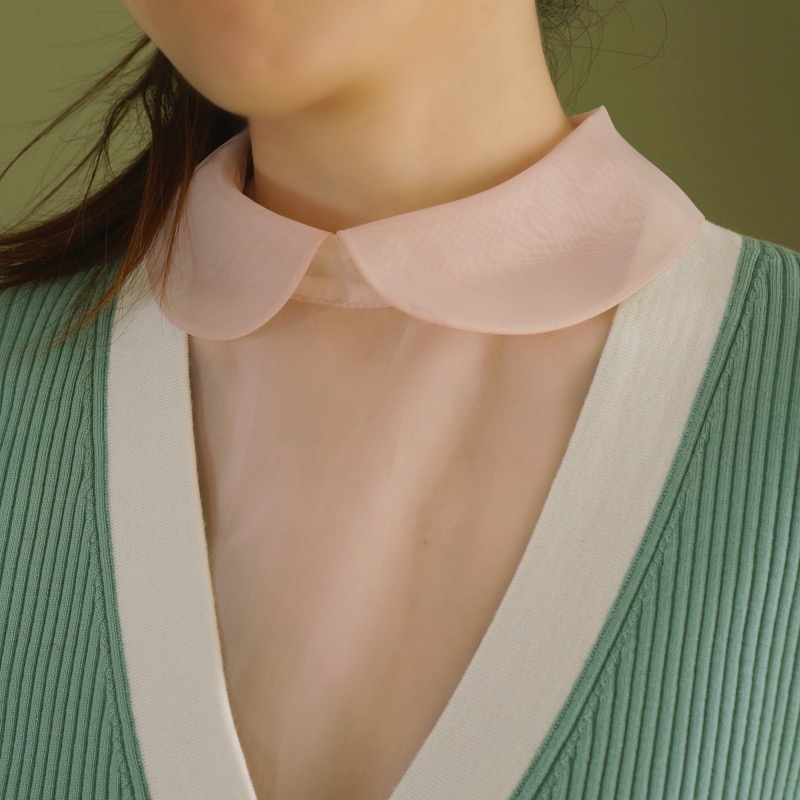 TT unique 灰粉色欧根纱透视彼得潘小圆领假领子内搭领饰百搭女夏