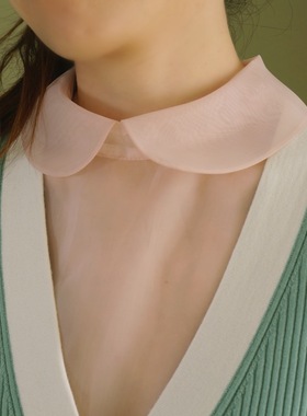 TT unique 灰粉色欧根纱透视彼得潘小圆领假领子内搭领饰百搭女夏