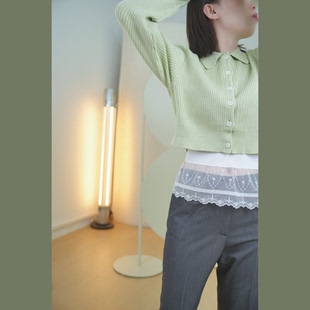拯救我的短上衣~白色清冷韩系蕾丝延长边假下摆高级显瘦轻薄