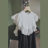 白色褶皱装 有点文艺有点乖 倪妮同款 饰披肩假领子遮手臂搭连衣裙