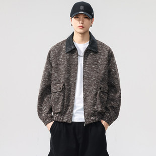 官方旗舰店针织花呢子2026春秋衣服潮牌宽松痞帅工装夹克男外套