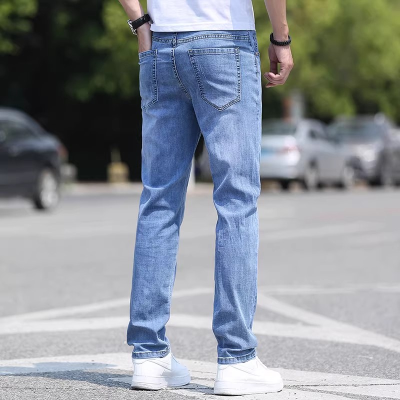 浅色牛仔裤男士秋冬新款高端耐磨加绒加厚直筒宽松休闲百搭长裤子
