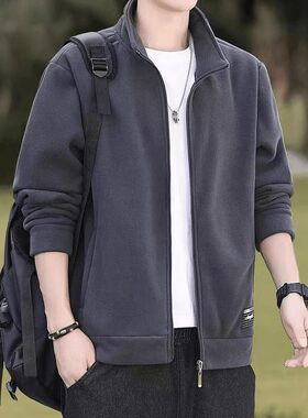 男装官方旗舰店正品加绒加厚开衫卫衣男士夹克外套秋季抓绒摇粒
