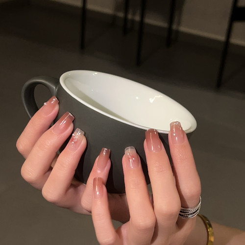 纯手工超温柔豆沙粉晕染纯手工美甲贴片成品穿戴甲指甲片ins39