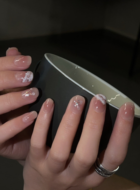 纯手工穿戴甲温柔高级感腮红晕染鲛人泪贝壳爆闪闪粉珍珠甲片-21