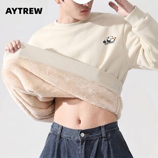 AYTREW国潮熊猫印花长袖卫衣男女款羊羔绒休闲宽松情侣秋冬套头衫