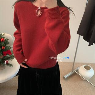 GAR-圆领镂空钉珠洋气软糯慵懒百搭针织衫（含46.2绵羊毛）Q55120