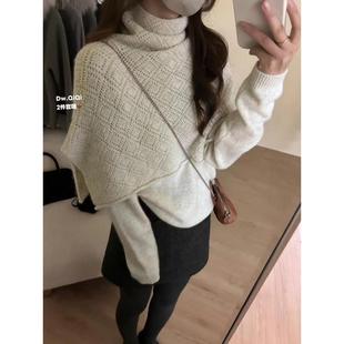 两件套送披肩浣熊绒高领毛衣2025冬韩版宽松长袖套头毛衣上衣女
