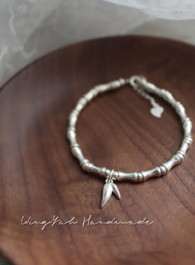 通体S925纯银竹节手链古风典雅竹叶挂饰传承东方美学手饰